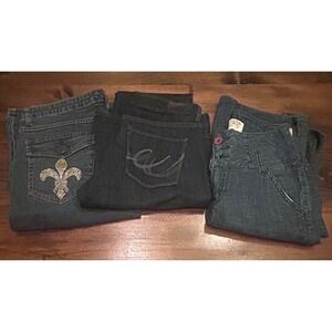 Y2K Bundle Womens Jeans 3 Pairs Express Celebrity Pink LL Cool J‎ Rhinestone
